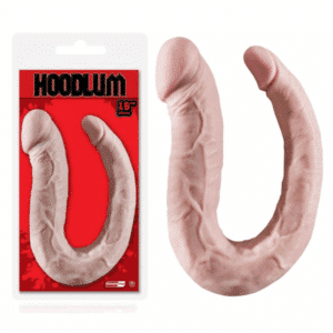 Dildo realistico doppio anale vaginale flessibile forma U-shaped dong 41cm rosa carne