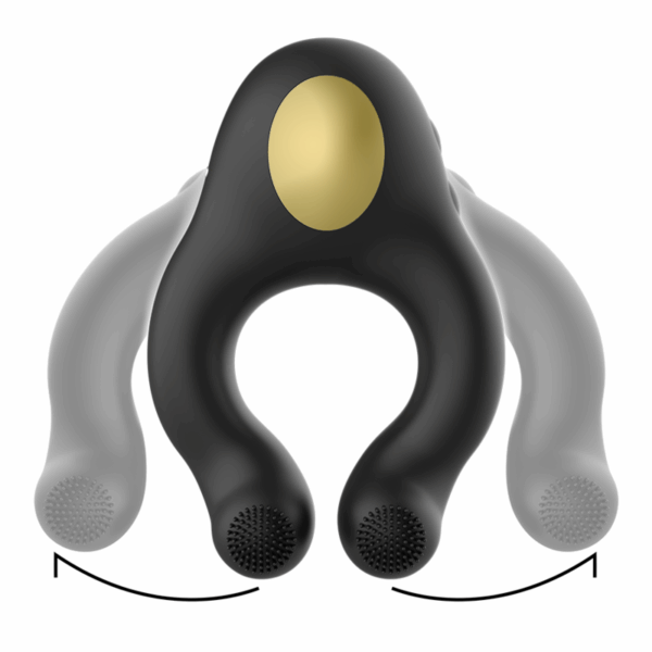 ARMONY - ANELLO VIBRATORE IN SILICONE 3 MOTORI RICARICABILE NERO - ORO - immagine 3