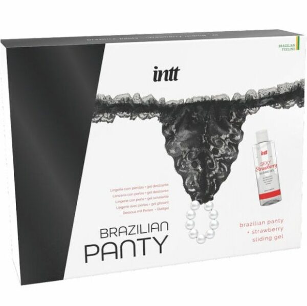 INTT RELEASES - SLIP NERO BRASILIANO CON PERLE E GEL LUBRIFICANTE 50 ML - immagine 2