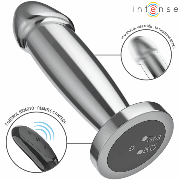 INTENSE - ANAL PLUG 10 VIBRAZIONI DILDO METALLO CON TELECOMANDO S - immagine 2