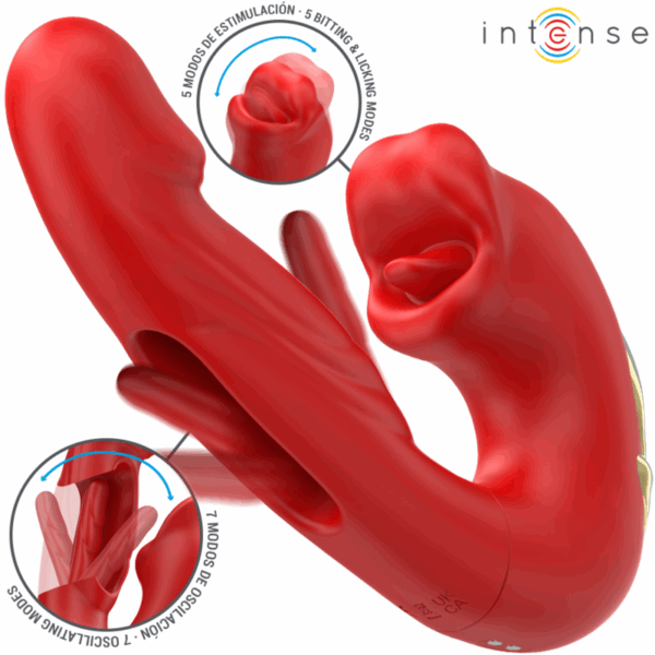 INTENSE - NATHY DOPPIO VIBRATORE CON BOCCA STIMOLANTE MULTIFUNZIONE ROSSO - immagine 2