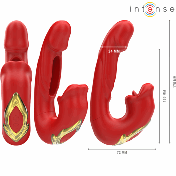 INTENSE - NATHY DOPPIO VIBRATORE CON BOCCA STIMOLANTE MULTIFUNZIONE ROSSO - immagine 3